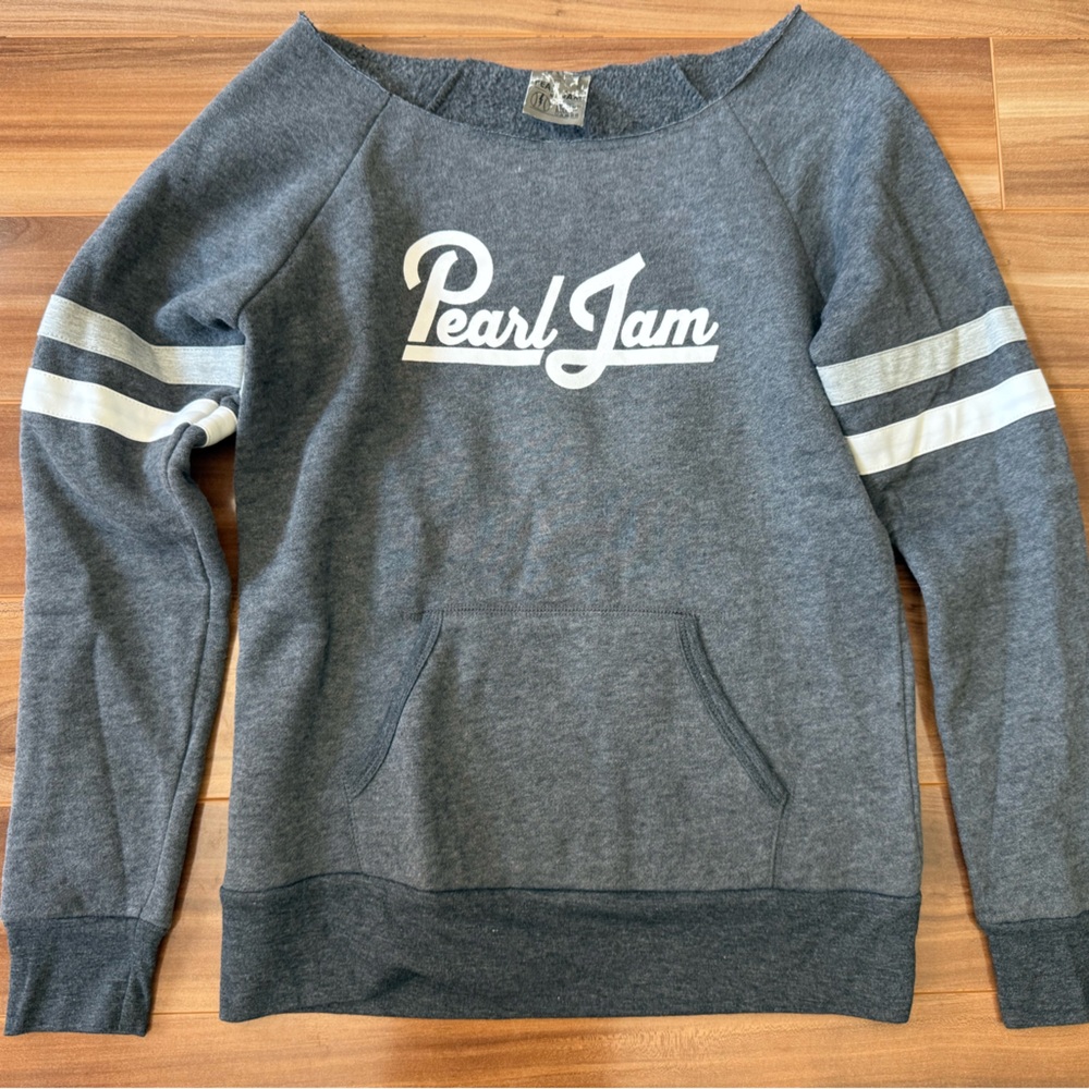 Pearl Jam Women's Gray Pullover Sweatshirt with White Stripes